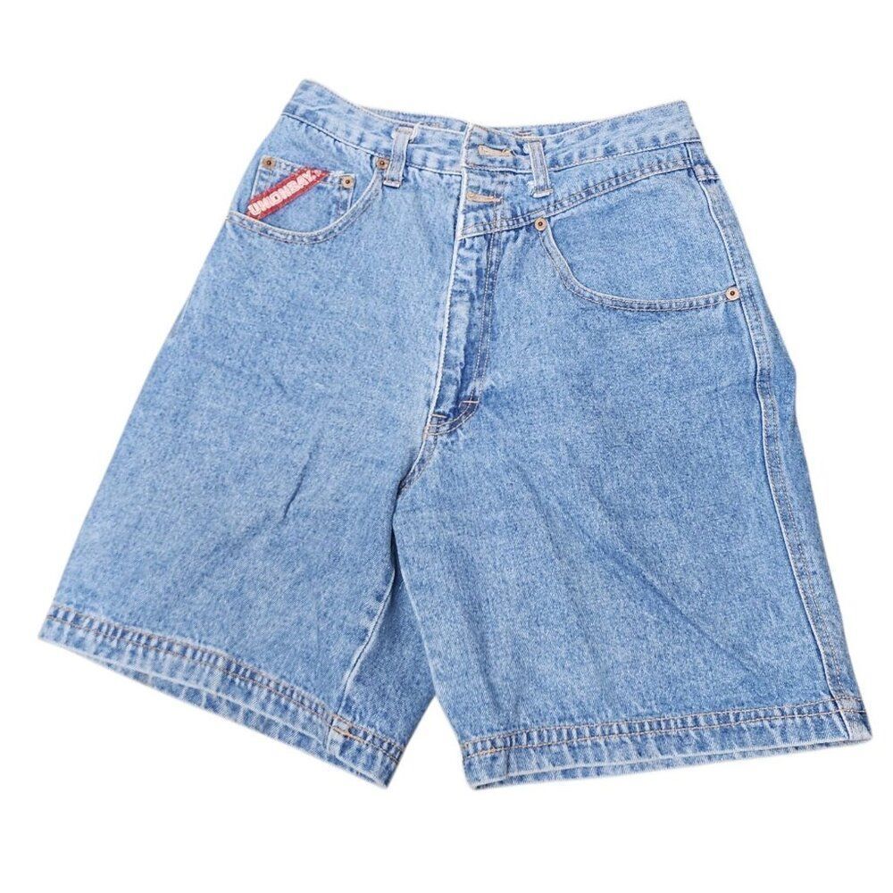 Vintage 90s Union Bay High Waisted Denim Shorts Womens S Blue Button Fly Acid Wa